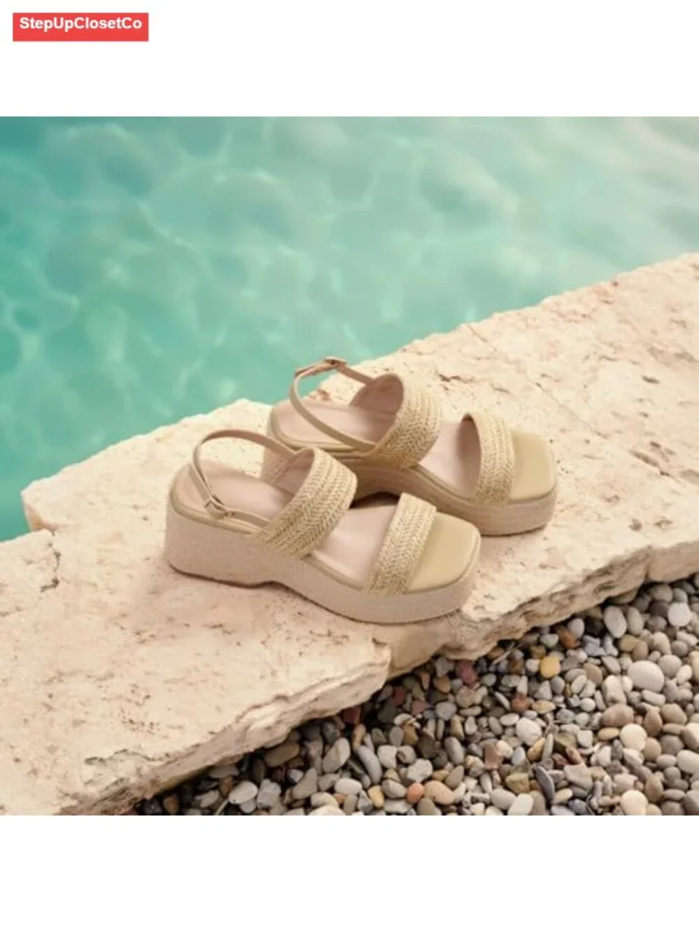 Women's Open Toe Ankle Strap Wedge Espadrille Sandals Straw Raffia Woven
